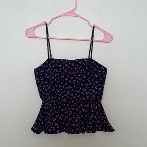 Dee Elly Navy and Red Cherry Tank Top Cami Blouse Size Medium